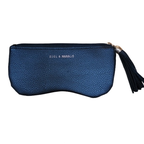 Zigi Marais Pouch with Stripe Zipper Faux Leather Black  Brown Stripe Tassel NEW - Picture 1 of 3